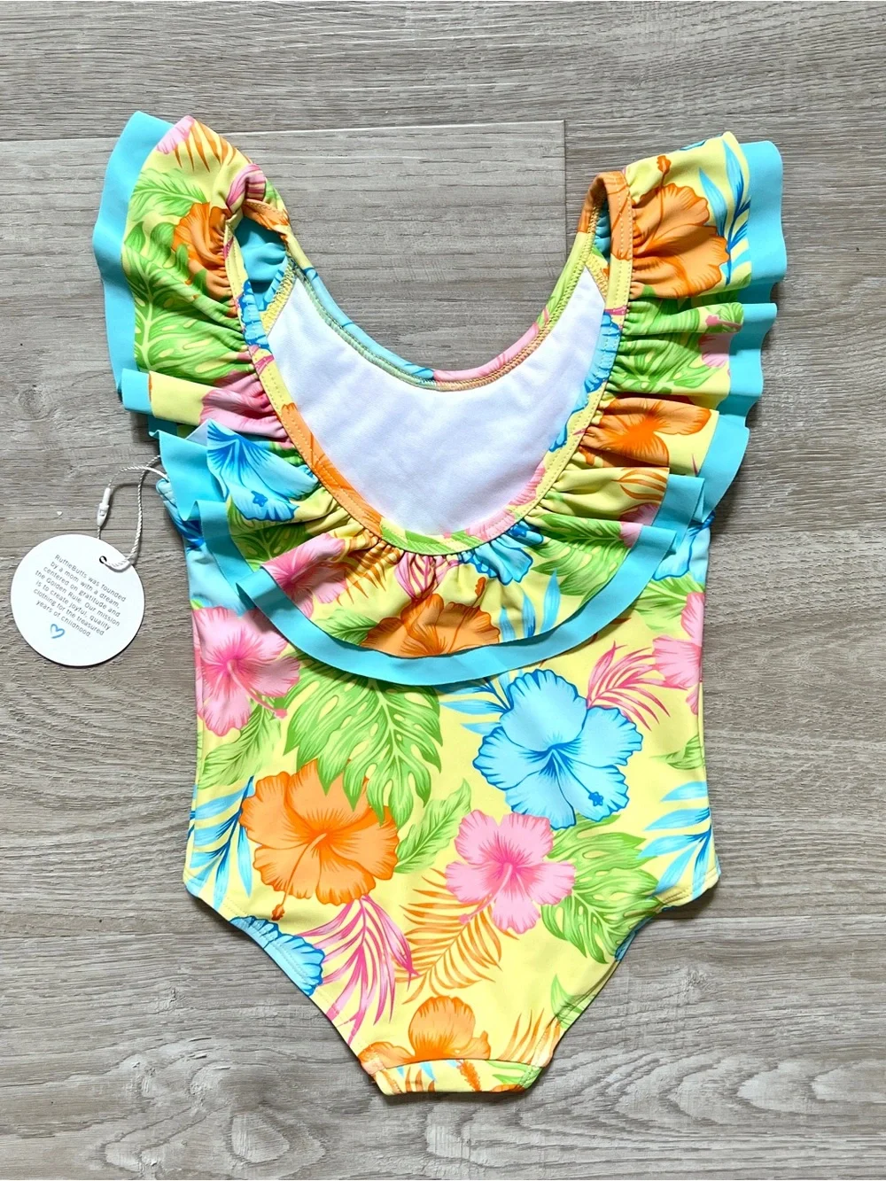RuffleButts Swimsuit Girls 2T Happy Hula Tropical Scoopback Ruffle UPF One Piece